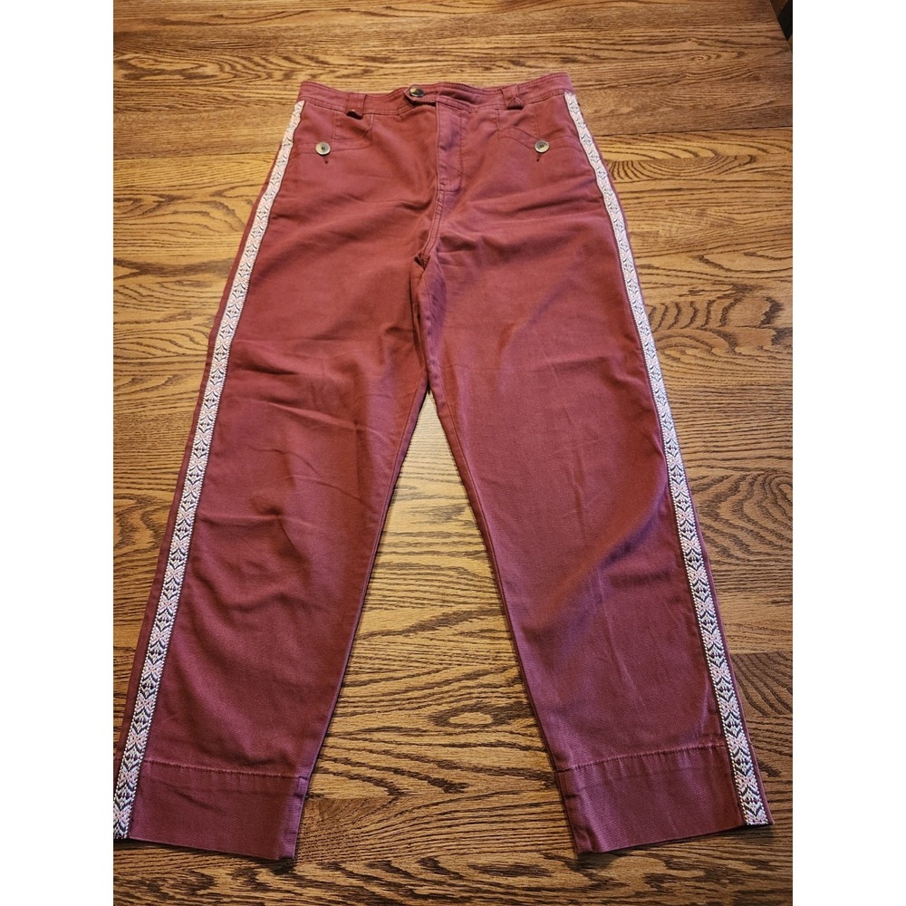Anthropologie Pants Womens Cropped High Rise Boho Embroidered Stripe Red Size 6